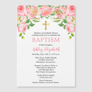 Aquarelle rose Roses Floral Baptême Invitation