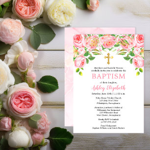 Aquarelle rose Roses Floral Baptême Invitation
