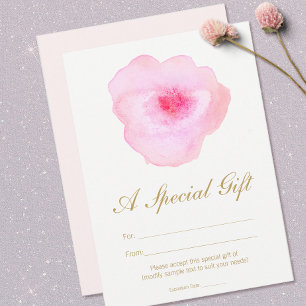 Aquarelle rose Spa floral certificat cadeau de sal