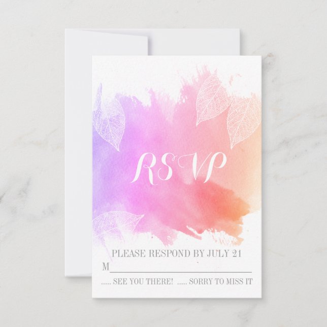 Aquarelle rose & squelette mariage feuille RSVP (Devant)