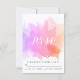 Aquarelle rose & squelette mariage feuille RSVP