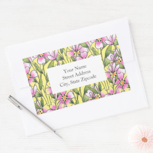 Aquarelle rose Stylo Encre Flore Motif Étiquettes