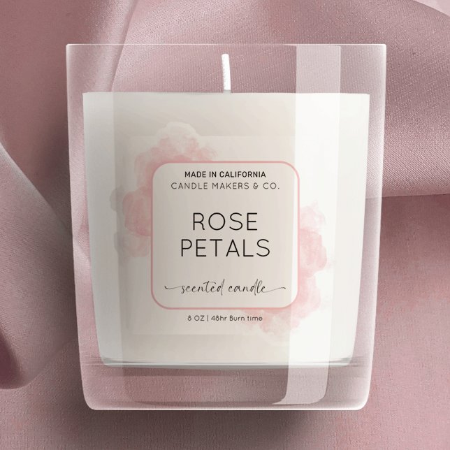 Aquarelle rose translucide Clear Étiquette produit (Elegant pink watercolor translucent candle label )