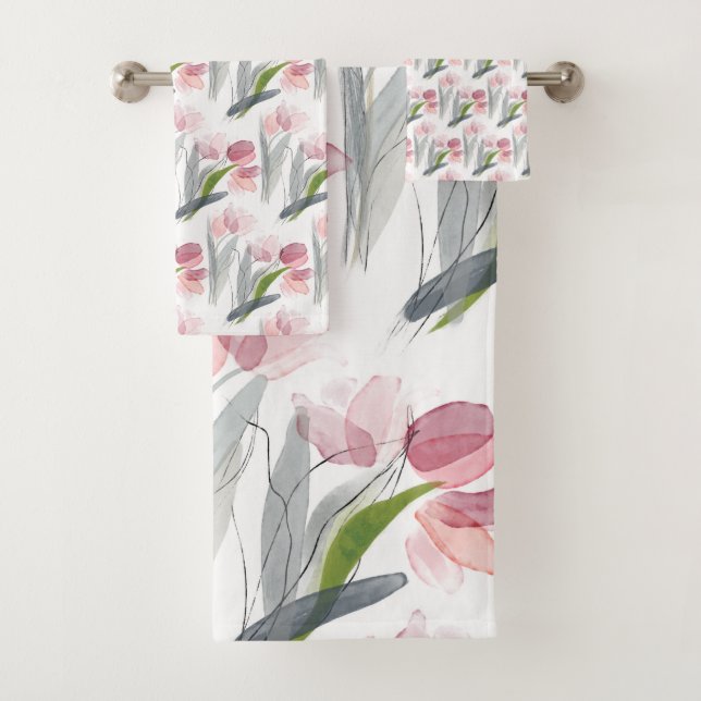 Aquarelle rose Tulipes Sage Vert Feuille Blanc (En situation)