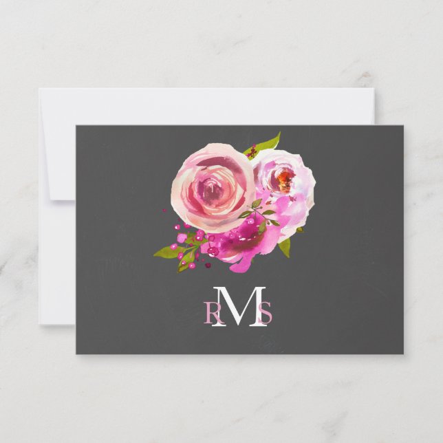 Aquarelle rose Typographie florale Monogramme (Devant)