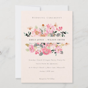 Aquarelle rose vif Blush Invitation Mariage floral