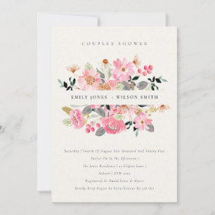 Aquarelle rose vif Flora Couples Invitation douche