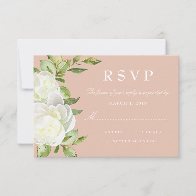 Aquarelle rose vif Floral Peony Wedding RSVP (Devant)