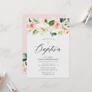 aquarelle rose vif invitation au baptême floral