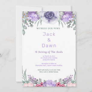 Aquarelle Rose violet Faire-part de mariage encadr