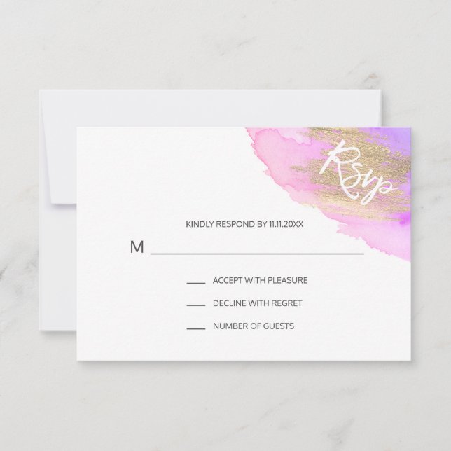 Aquarelle rose violet or BAT MITZVAH RSVP (Devant)