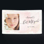 Aquarelle rose x or Bannière Bat mitzvah photo<br><div class="desc">Cette bannière photo chic et élégante est ornée d'un arrière - plan blanc avec des touches de pinceau rose vif en aquarelle et des plaques d'or faux. Personnalisez-le selon vos besoins. Vous pouvez trouver d'autres produits correspondants dans mon magasin.</div>