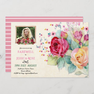 Aquarelle Roses FAREWELL PHOTO Invitation rose