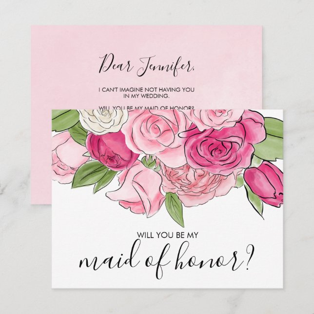 Aquarelle Roses Roses Roses Roses Sois Ma Carte D' (Devant / Derrière)