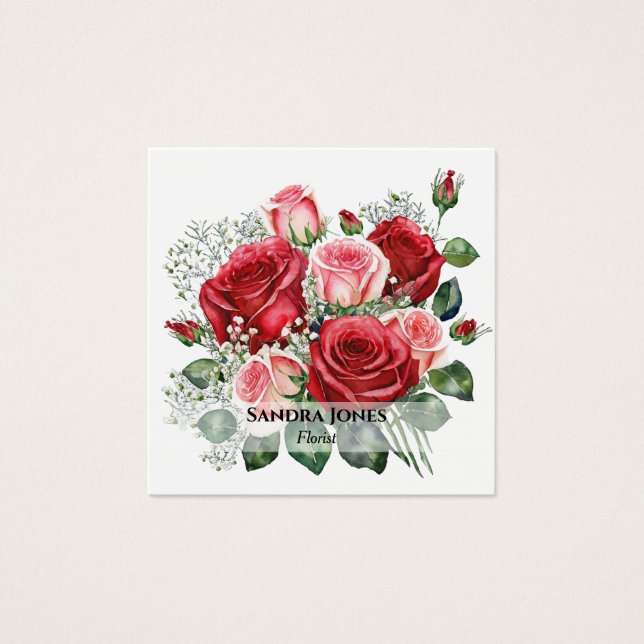 Aquarelle Roses rouges et roses Cartes de visite (Devant)