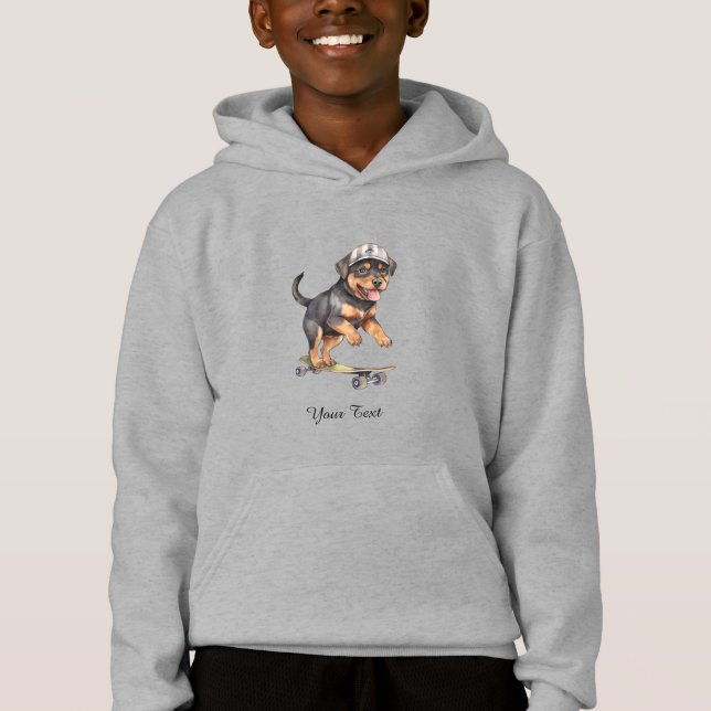 Aquarelle Rottweiler enfants Sweat - shirt à capuc (Devant)