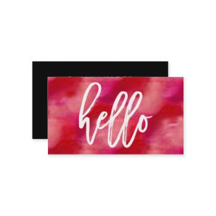 Aquarelle rouge chic Hello   Carte de visite