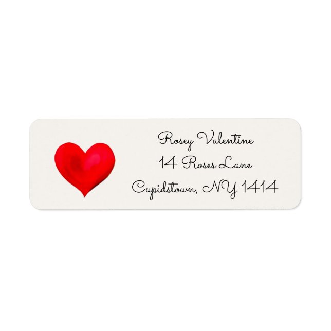 Aquarelle Rouge Coeur Adresse de retour Étiquette (Devant)