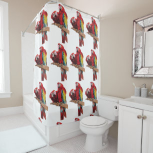 Aquarelle rouge de perroquet macaw rideau de douch