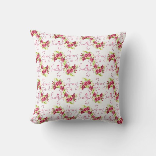 Aquarelle rouge Dianthus Coussin d'art floral (Recto)