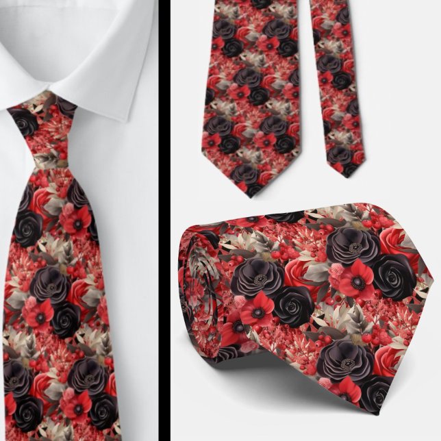 Aquarelle rouge et noir Goth Cravate floral (Créateur téléchargé)