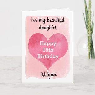 Aquarelle Rouge et Or Coeur 19e Anniversaire Carte