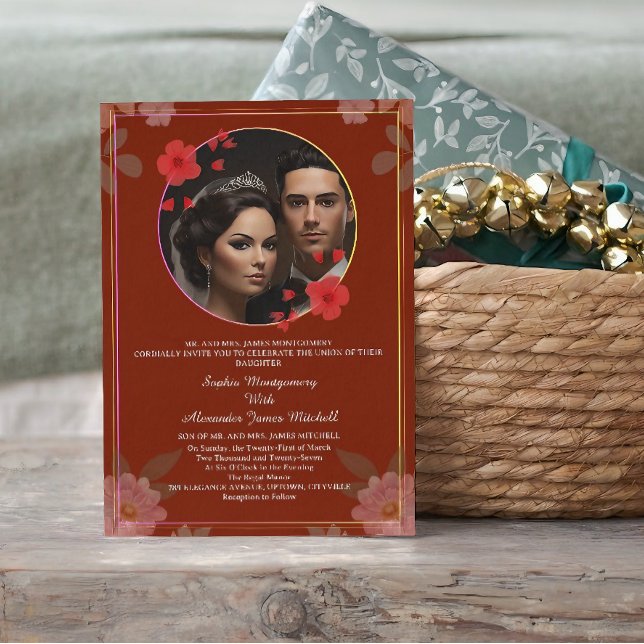 Aquarelle rouge Faire-part de mariage de cadre Flo (wedding invitation, paper source wedding invitations, rsvp card, wedding save the date)