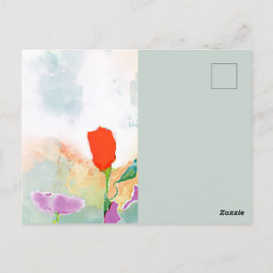 Aquarelle rouge Fleurs sauvages avec carte postale