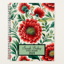 Aquarelle Rouge Floral Annuel Planneur Couverture