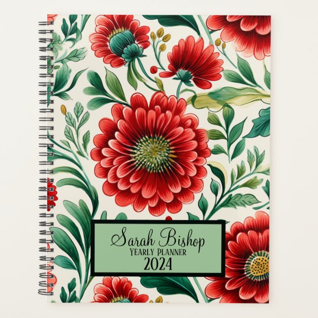 Aquarelle Rouge Floral Annuel Planneur Couverture  (Devant)