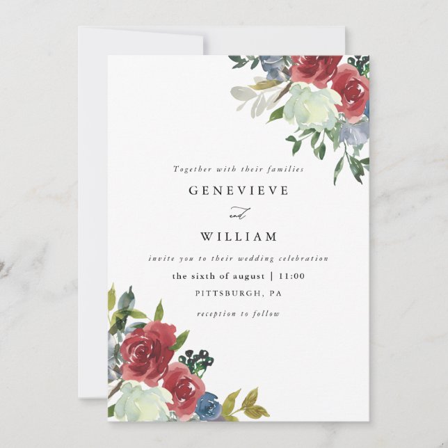 Aquarelle rouge luxuriante Bouquet Mariage (Devant)