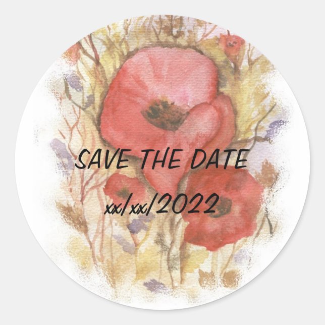 Aquarelle rouge pavot ENREGISTRER LA DATE Sticker (Devant)