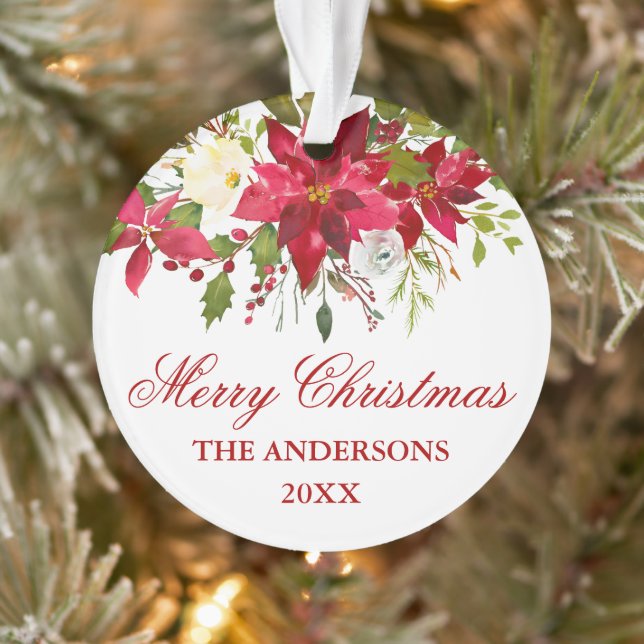 Aquarelle Rouge Poinsettia Floral Personnalisé (Arbre)