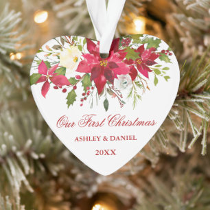 Aquarelle Rouge Poinsettia Floral Premier Noël