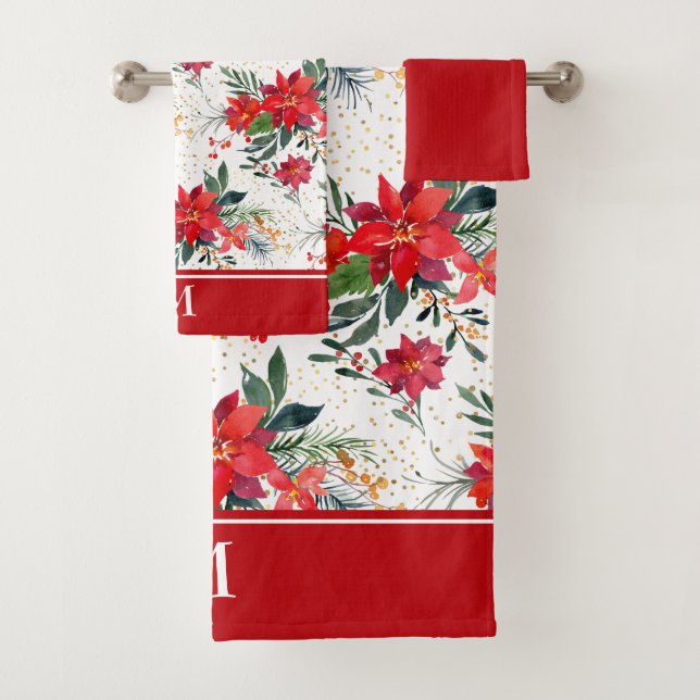 Aquarelle rouge Poinsettie Bouquet Monogramme (En situation)