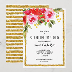 Aquarelle rouge rose Invitations de l'anniversaire