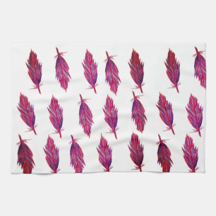 Aquarelle rouge rose plumes serviette de thé