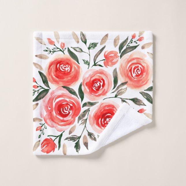 Aquarelle rouge rose romantique Rose Floral (Gant de toilette)