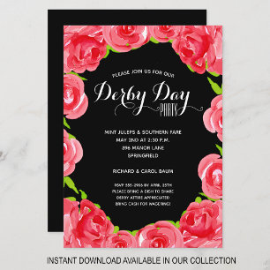 Aquarelle Rouge Roses Derby Race Party Invitations