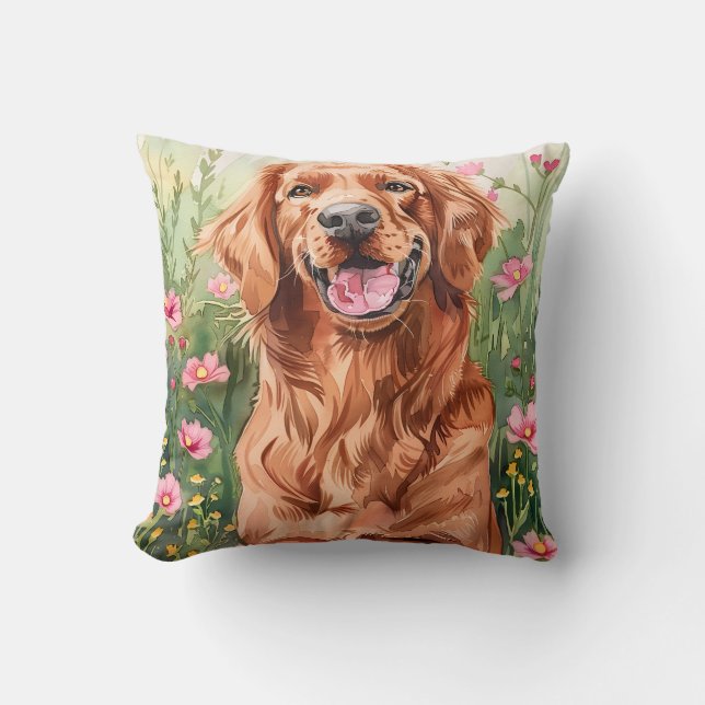 Aquarelle Rouge Setter Chien Décor Maison Coussin (Recto)