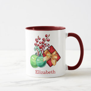 Aquarelle rouge vert Noël Café cadeau Mug