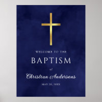 Aquarelle Royal Blue Baptism Boy Affiche de bienve
