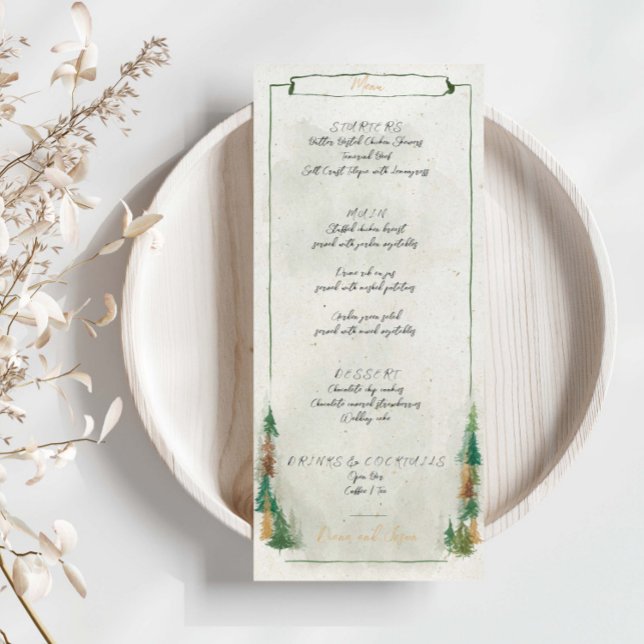 Aquarelle Russe pins sylvestre Menu Card (Créateur téléchargé)