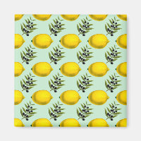 Aquarelle rustique Citron et olives Magnet Motif