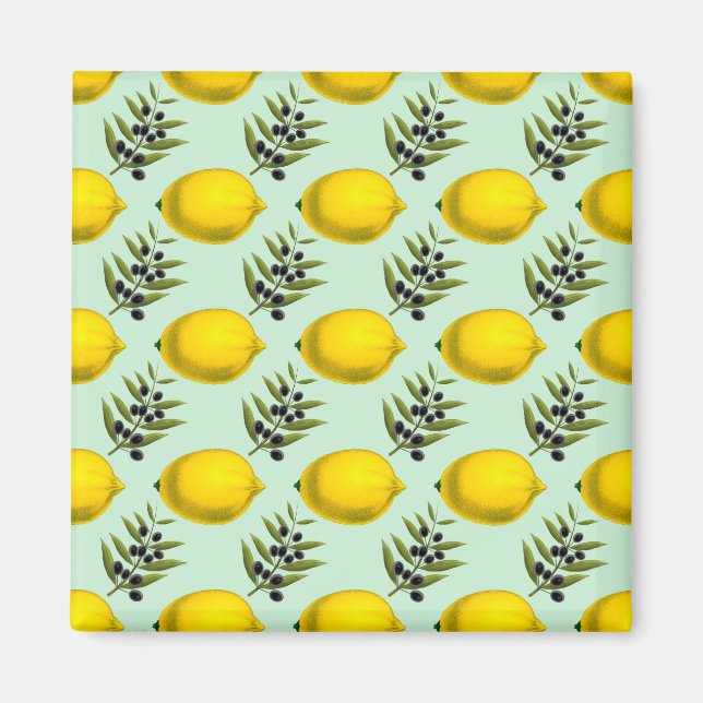 Aquarelle rustique Citron et olives Magnet Motif (Devant)