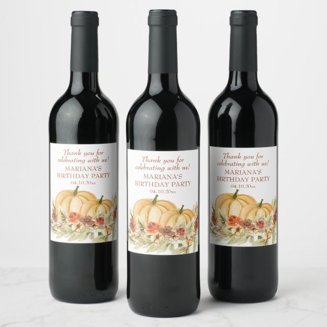 Aquarelle Rustique Étiquettes de Vin de Citrouille (Bouteilles)