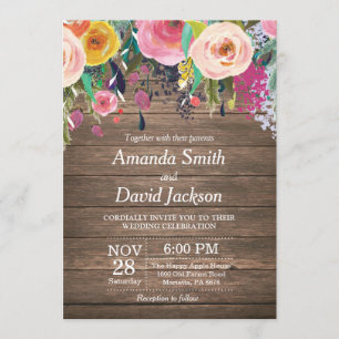 Aquarelle rustique Faire-part de mariage florale