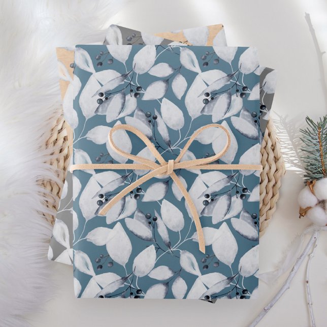 Aquarelle rustique feuilles bleu poussiéreux hiver (Créateur téléchargé)