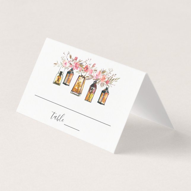 Aquarelle rustique Floral Lanterne Mariage Place (Front)