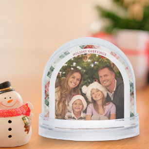 Aquarelle rustique Noël Plaid Photo Snow Globe
